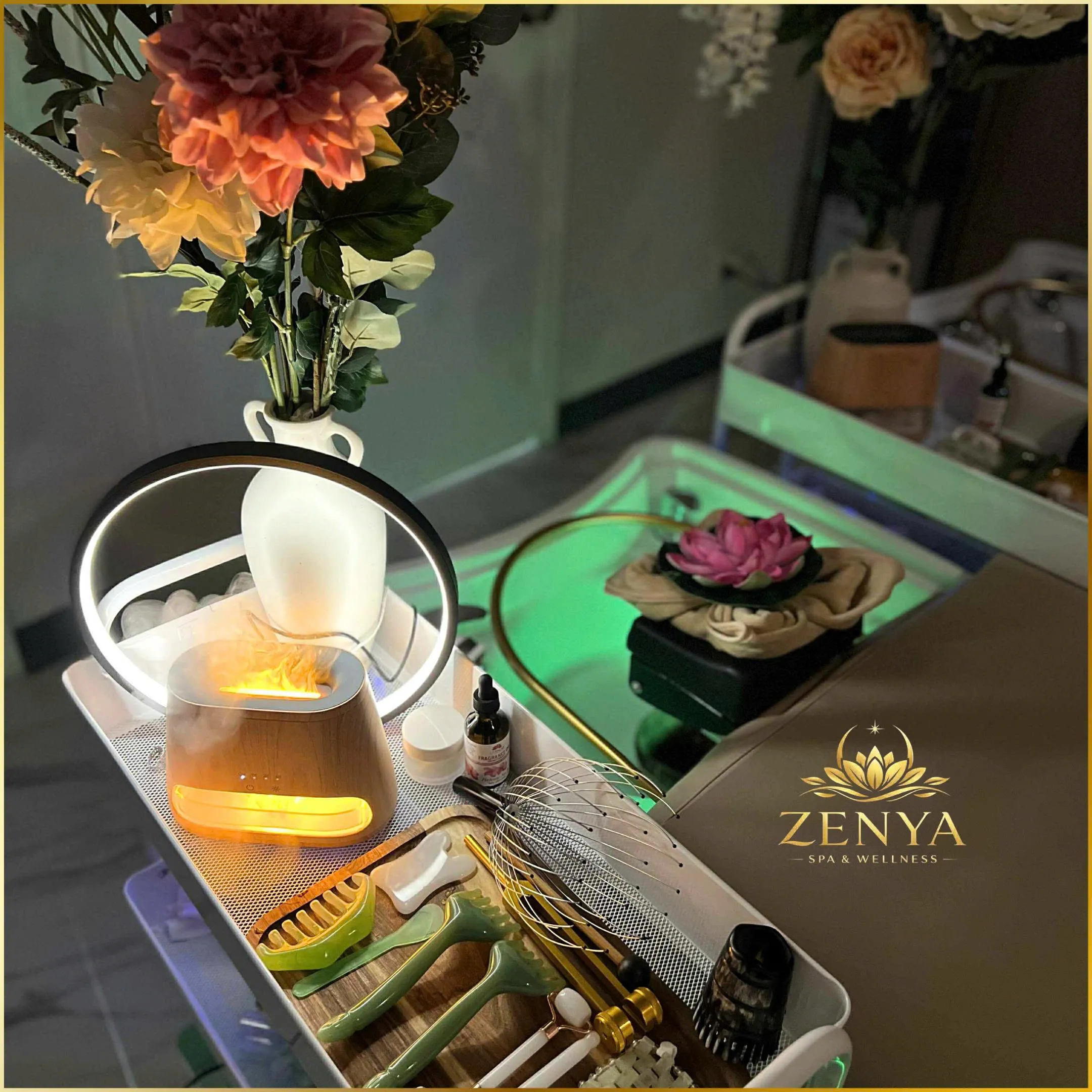 Zenya Spa client enjoying relaxing facial treatment with natural ingredients